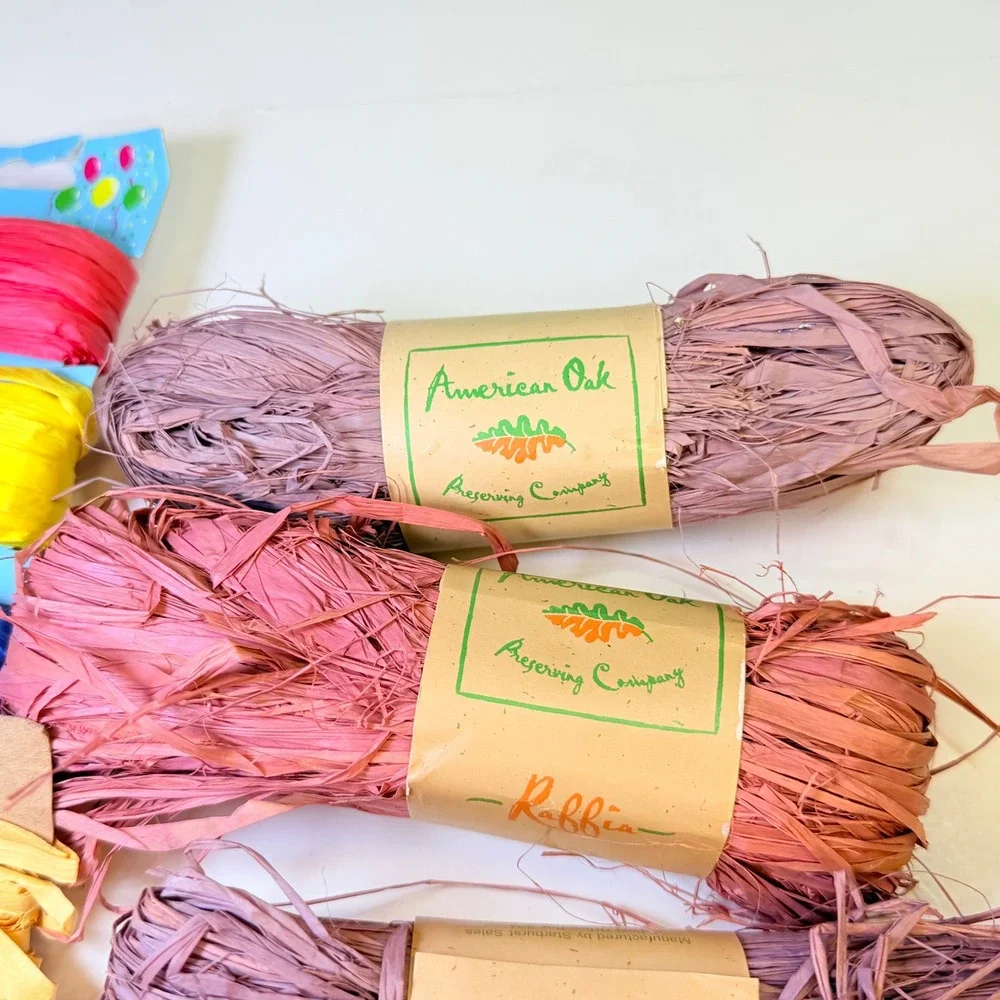 Mixed Raffia Ribbon Lot American Oak Natural Rose Lavender & Primary Paper Color